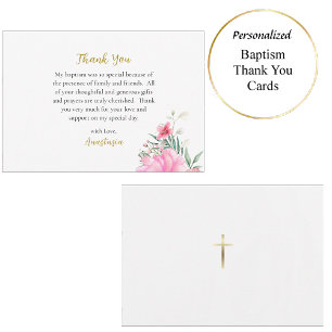 Bright and Happy Pink Flowers Orthodox Baptism Thank You Card