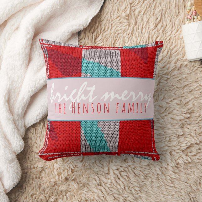 Bright and Merry Christmas Red Knit Knitting Cushion (Blanket)