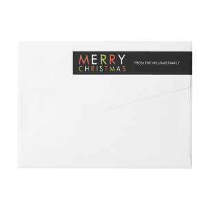 Bright and Merry Christmas Return Address -black Wrap Around Label
