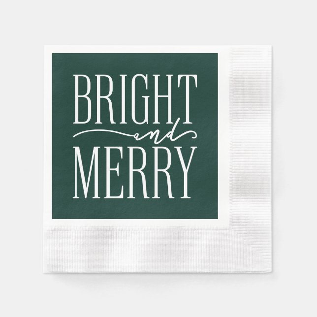 Bright and Merry Modern Festive Green Holiday Napkin (Front)