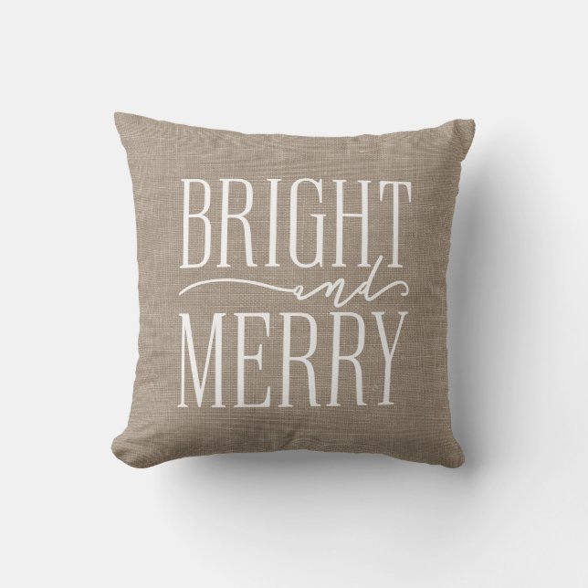 Bright and Merry Rustic Farmhouse Holiday Cushion (Front)