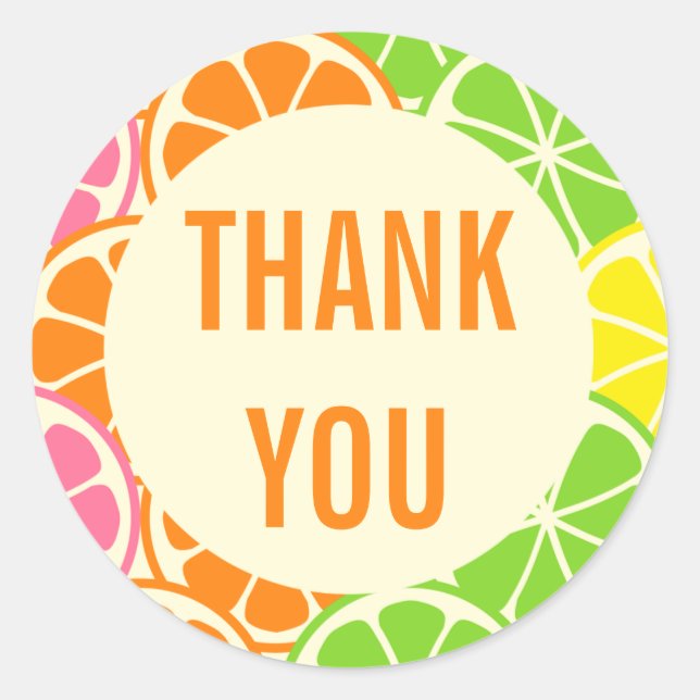 Bright and Modern Citrus Slices Party Sticker (Front)