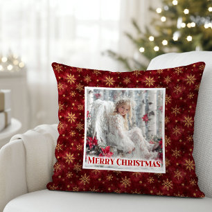 Bright Angelic Red Gold Christmas Pillow Gift