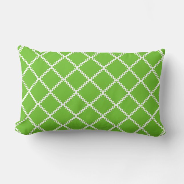 Bright apple green trellis lumbar cushion (Front)