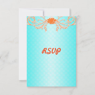 Bright Aqua and Tangerine Orange Wedding RSVP Card