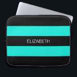 Bright Aqua Black Horiz Preppy Stripe #3 Monogram Laptop Sleeve<br><div class="desc">Bright Aqua and Black Classic Preppy Horizontal Rugby Stripes #3 Name Monogram A stylish bold horizontal stripe pattern with a template for your name, initials or other text. You can also customise the text font and size, move or remove the text, add additional text fields, add your own images and...</div>