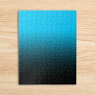 Bright Aqua Blue and Black Ombre Jigsaw Puzzle