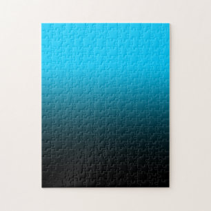 Bright Aqua Blue and Black Ombre Jigsaw Puzzle