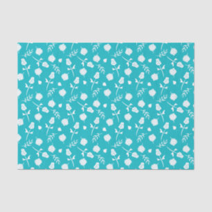 Bright Aqua Blue and White Rosebud Floral Pattern Tissue Paper