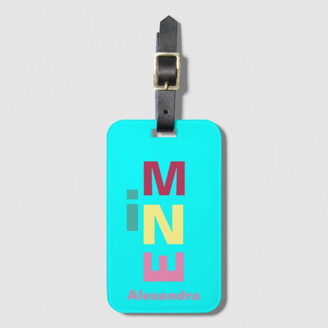 Bright Aqua Blue  multi-coloured Boho Luggage Tag (Front Vertical)