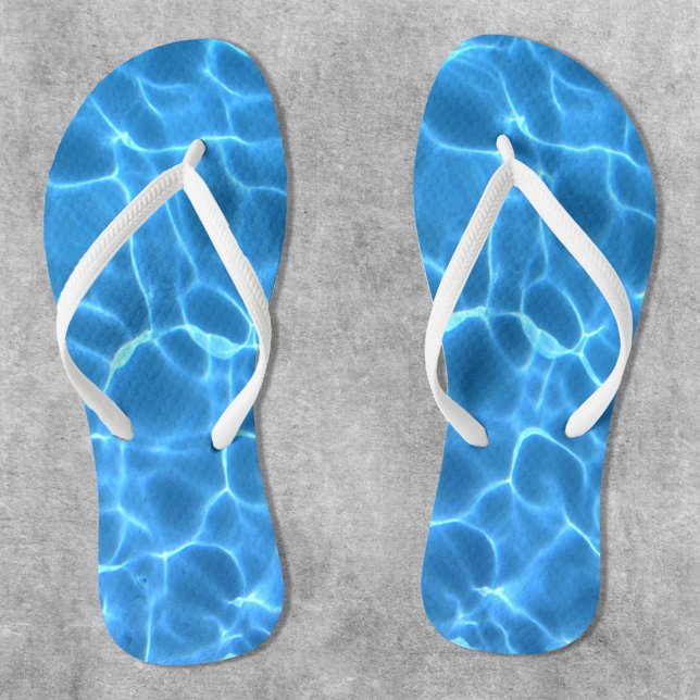 Bright Aqua Blue Swimming Pool Photo Thongs (Swimming Pool Water Flip Flops - Slim Straps)