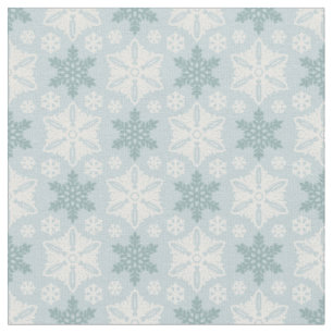 Bright Aqua Blue Teal White Snowflake Pattern Fabric