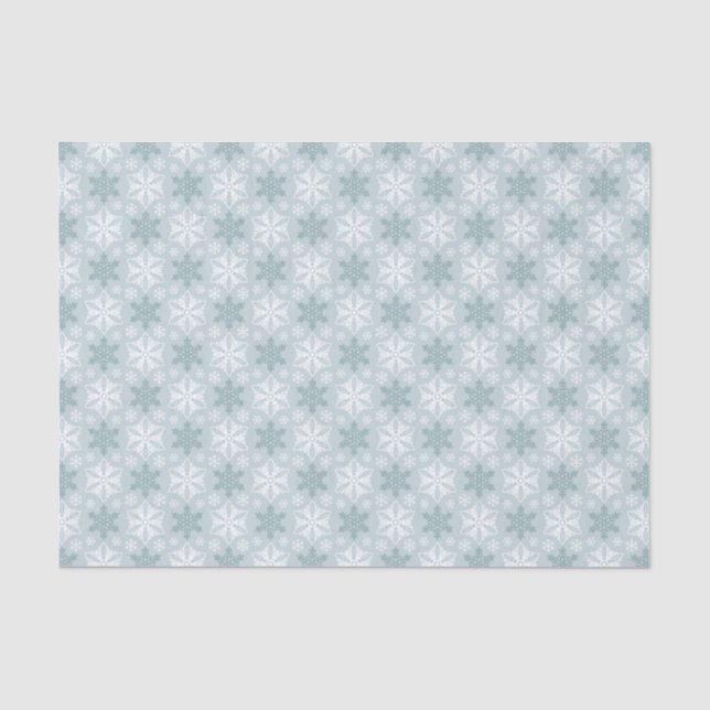 Bright Aqua Blue Teal White Snowflake Pattern Tissue Paper (Front)