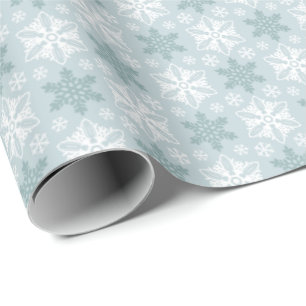 Bright Aqua Blue Teal White Snowflake Pattern Wrapping Paper
