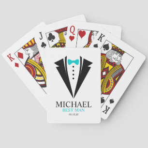 Bright Aqua Bow Tie "Best Man" Tuxedo Playing Cards