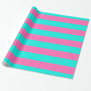 Bright Aqua, Hot Pink #2 XL Preppy Stripe 1X Wrapping Paper