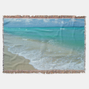 Bright Aqua White Waves Crashing on Beach Shore Throw Blanket