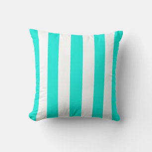 Bright Aqua White XL Stripes Pattern Cushion