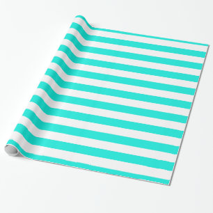 Bright Aqua White XL Stripes Pattern Wrapping Paper