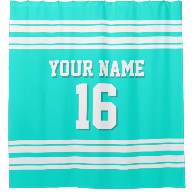Bright Aqua with White Stripes Sports Jersey Shower Curtain (Front)