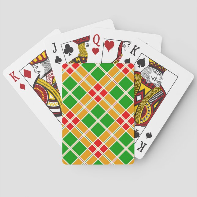 Bright Argyl red green yellow pattern accessory Playing Cards (Back)