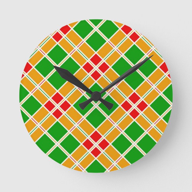 Bright Argyl red  green yellow pattern accessory Round Clock (Front)