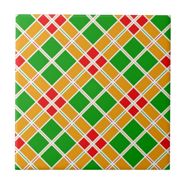 Bright Argyl red  green yellow pattern accessory Tile (Front)