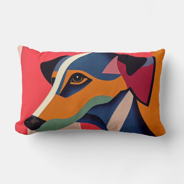 Bright Art Deco Greyhound Face Lumbar Cushion (Front)