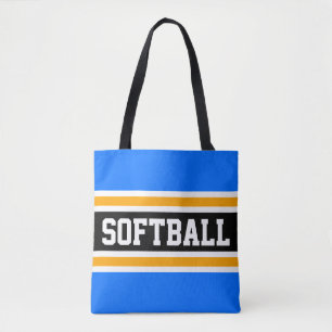 Bright Athletic Blue Black Yellow SOFTBALL Stripes Tote Bag