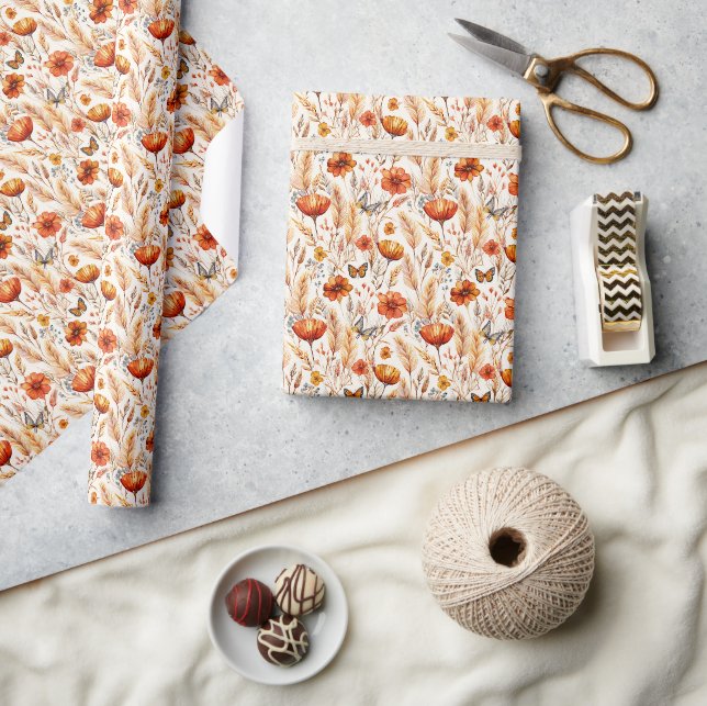 Bright autumn boho botanical print wrapping paper (Crafts)