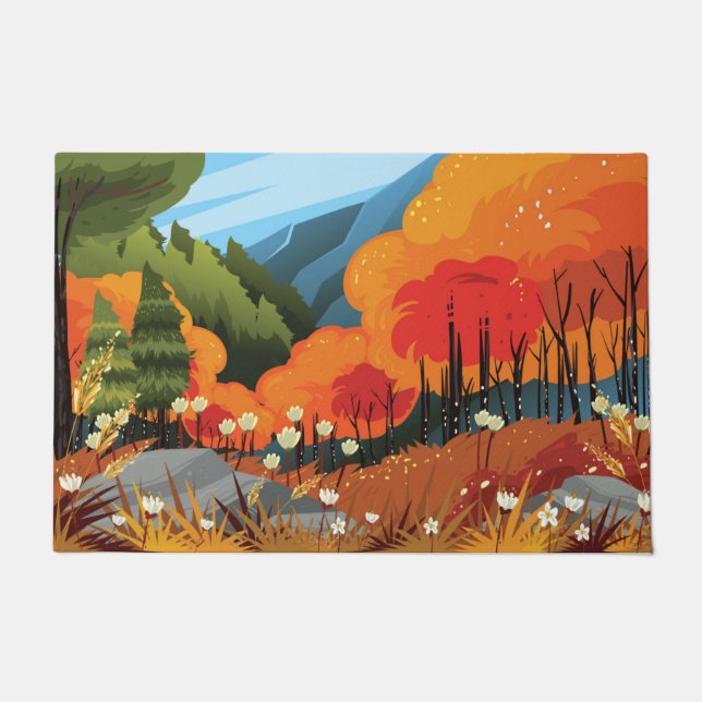 Bright Autumn Landscape Illustration Doormat (Front)