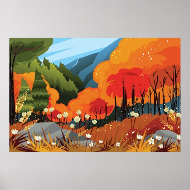 Bright Autumn Landscape Illustration Poster (Front)