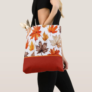 Bright Autumn Leaves Botanical Print Color Block Tote Bag