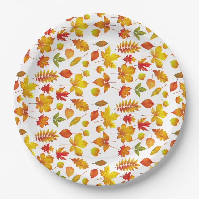 Bright Autumn Leaves Paper Plate (Front)