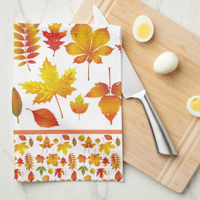 Bright Autumn Leaves Tea Towel (Quarter Fold)