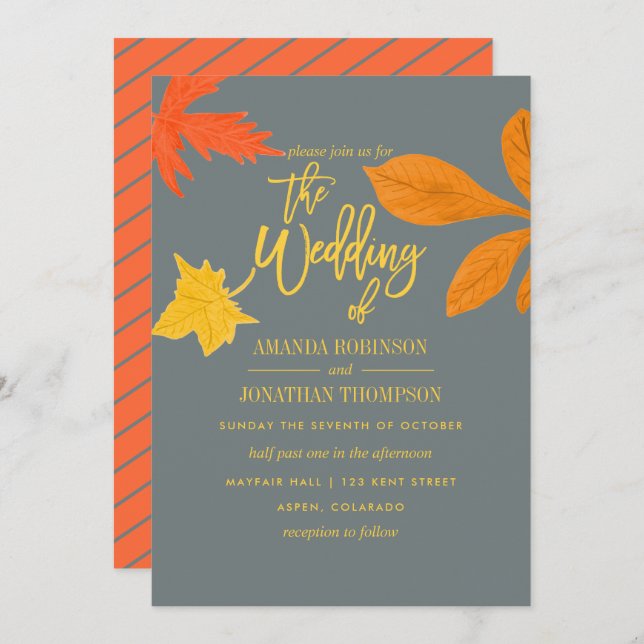 Bright autumn orange Fall Wedding invitation (Front/Back)