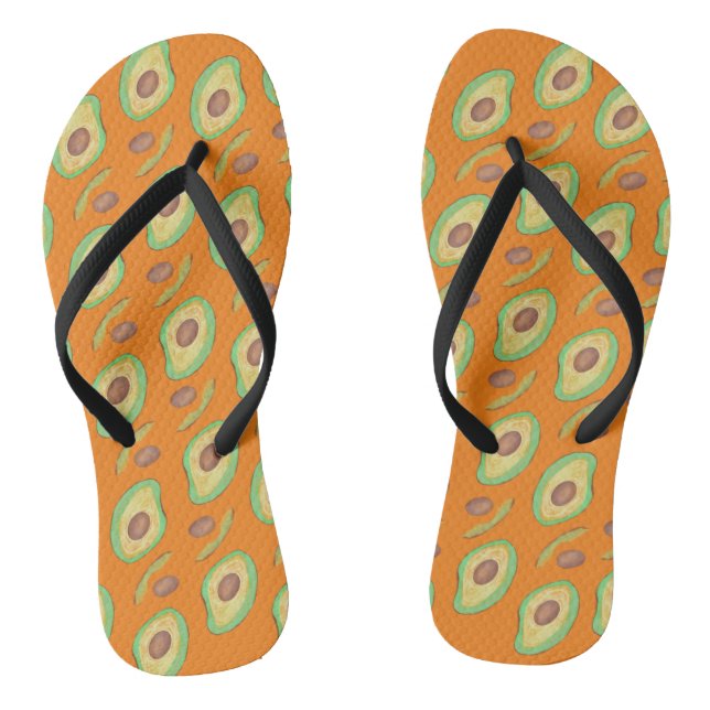 Bright Avocado and Pit Orange Green Pattern Thongs (Footbed)