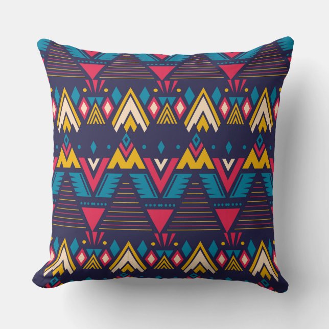 Bright Aztec Pattern Yellow Blue Cushion (Front)