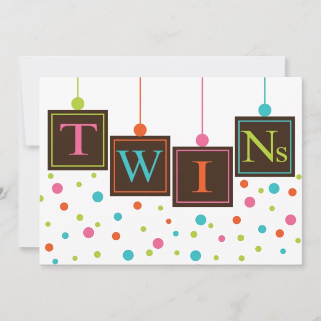 Bright BABY Blocks of Colours Twins Baby Shower Invitation (Front)