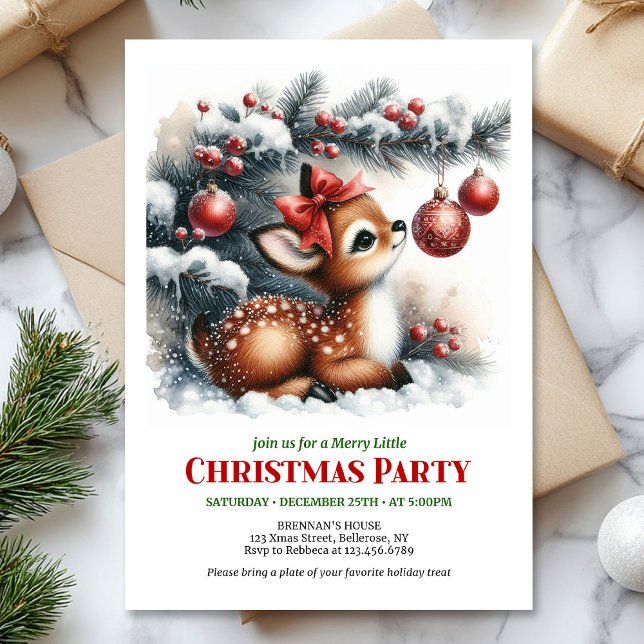 Bright baby fawn Christmas kids invite digital  (Bright baby fawn Christmas kids invite digital download card)