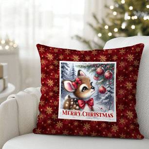 Bright Baby Fawn Winter Scene Kids Room Decor Xmas Cushion