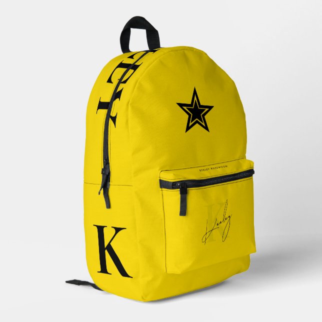 Bright Back to School Yellow Monogram Star Printed Backpack (Back Corner Left)