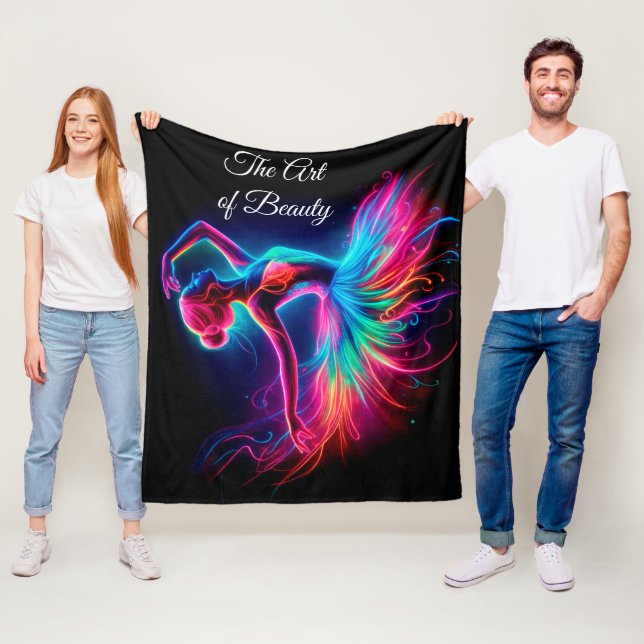 Bright ballerina ballet neon modern dance black  fleece blanket (In Situ)