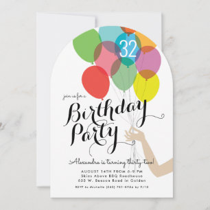 Bright Balloons Adult Birthday Party Invitation