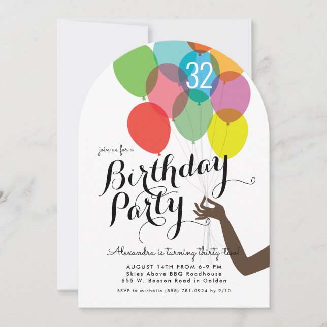 Bright Balloons Adult Birthday Party Invitation (Front)