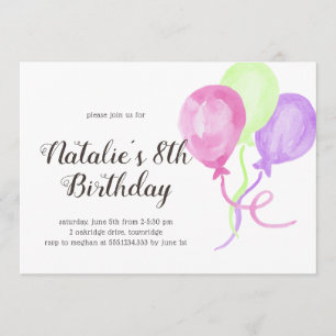 Bright Balloons   ANY AGE  Birthday Photo on back Invitation