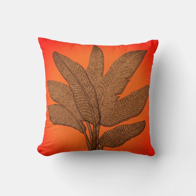 Bright Banana Plant Copper Look Cushion (Front)