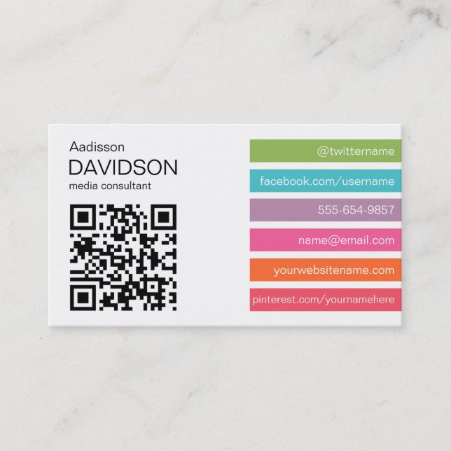 Bright Bars 2 QR CODE Social Media Business Card (Front)