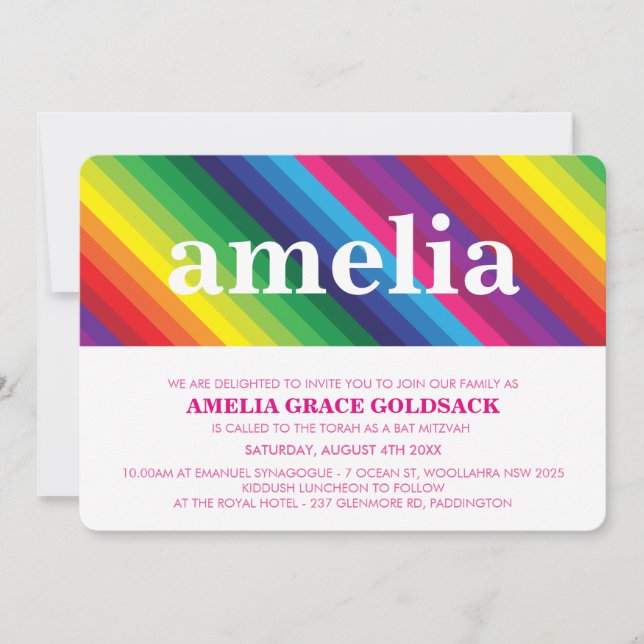 BRIGHT BAT MITZVAH colourful rainbow stripe simple Invitation (Front)