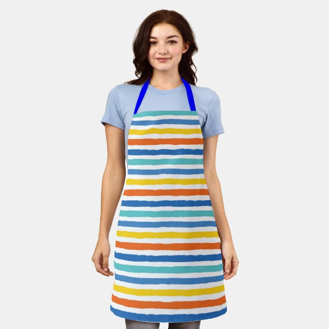 Bright Beachy Striped Pattern Apron (Worn)